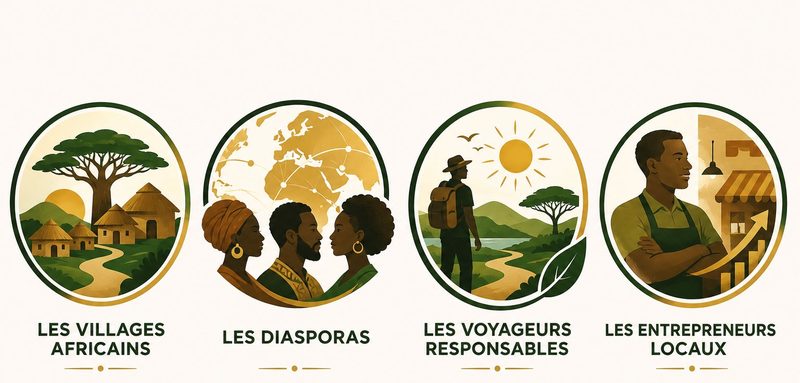 Les 4 acteurs AfriK'Écotour — Villages, Diasporas, Voyageurs, Entrepreneurs